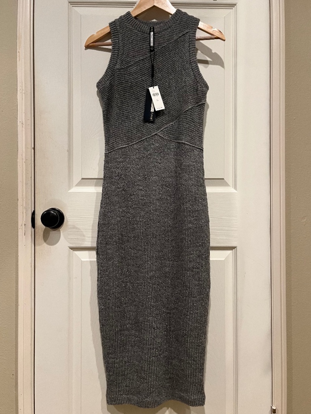 Tracy Reese Charcoal Gray Ribbed Knit Crossover Sleeveless Midi Dress - Size XS